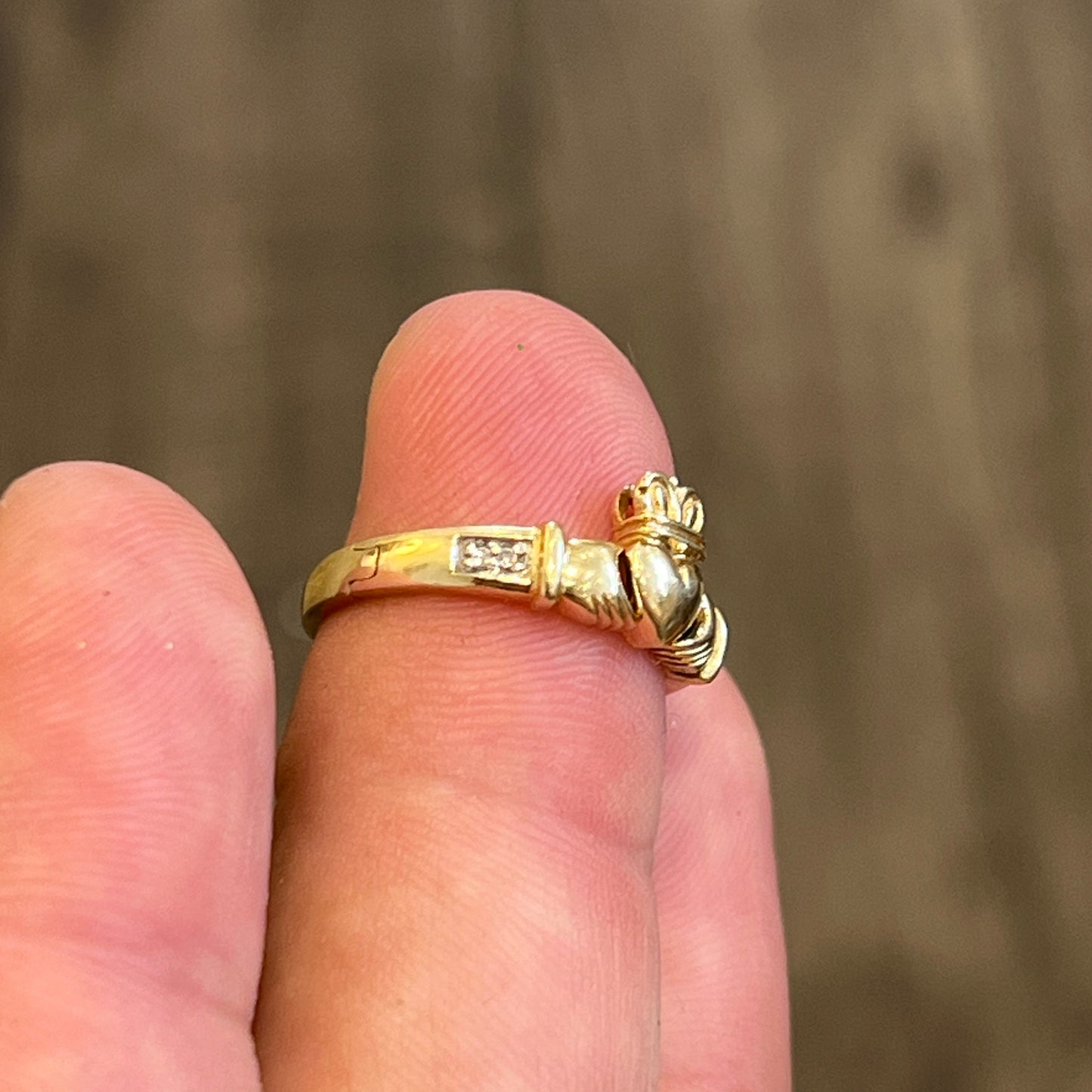 Vintage Hinged Enamel + 14k Yellow Gold Claddagh Ring - Sz. 6