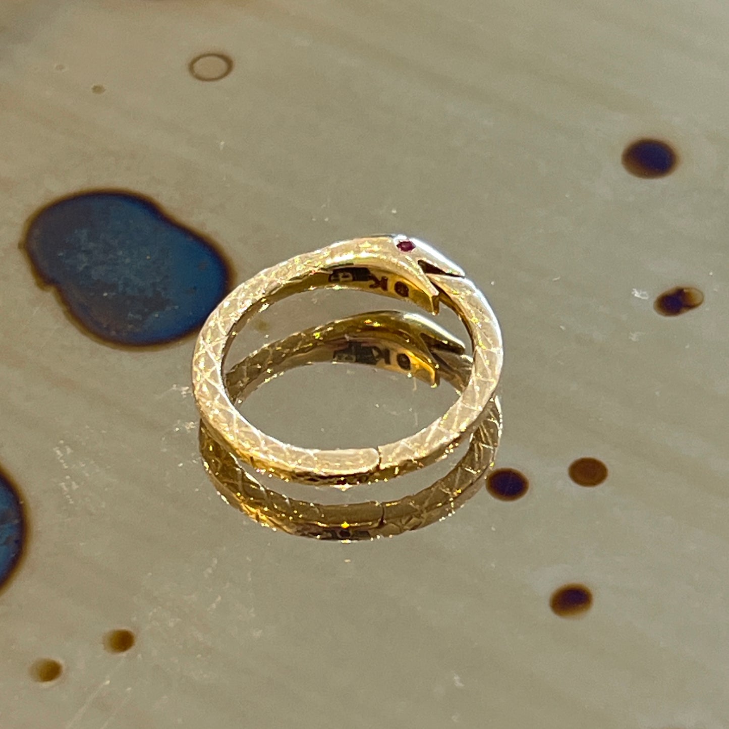 Estate Ruby + 9k Yellow Gold Snake Connecter