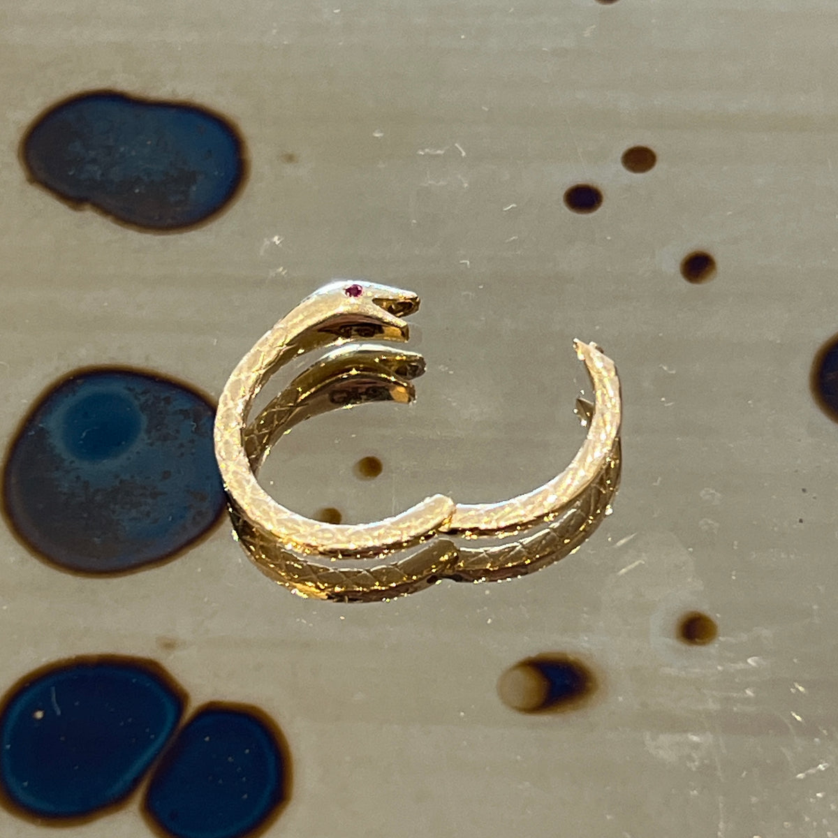 Estate Ruby + 9k Yellow Gold Snake Connecter