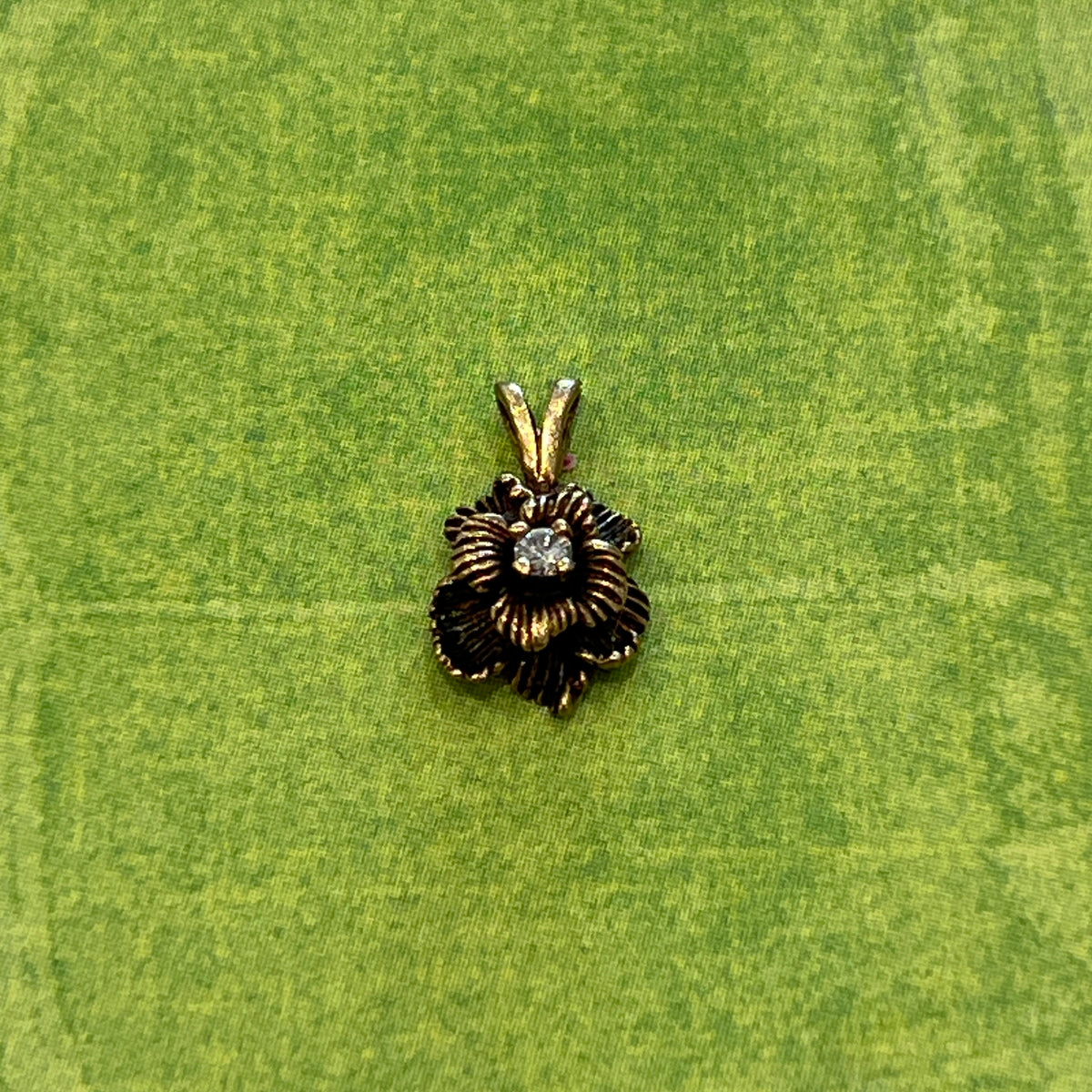 Vintage Diamond + 10k Rose Gold Flower Pendant