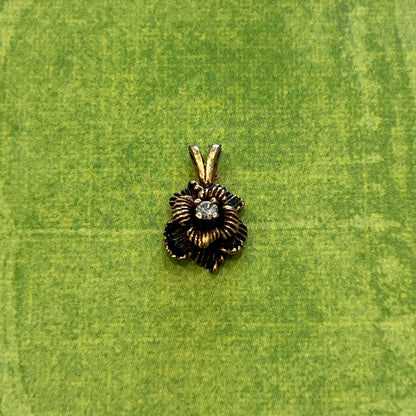 Vintage Diamond + 10k Rose Gold Flower Pendant