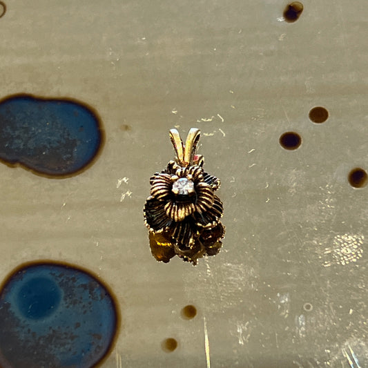 Vintage Diamond + 10k Rose Gold Flower Pendant