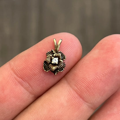Vintage Diamond + 10k Rose Gold Flower Pendant