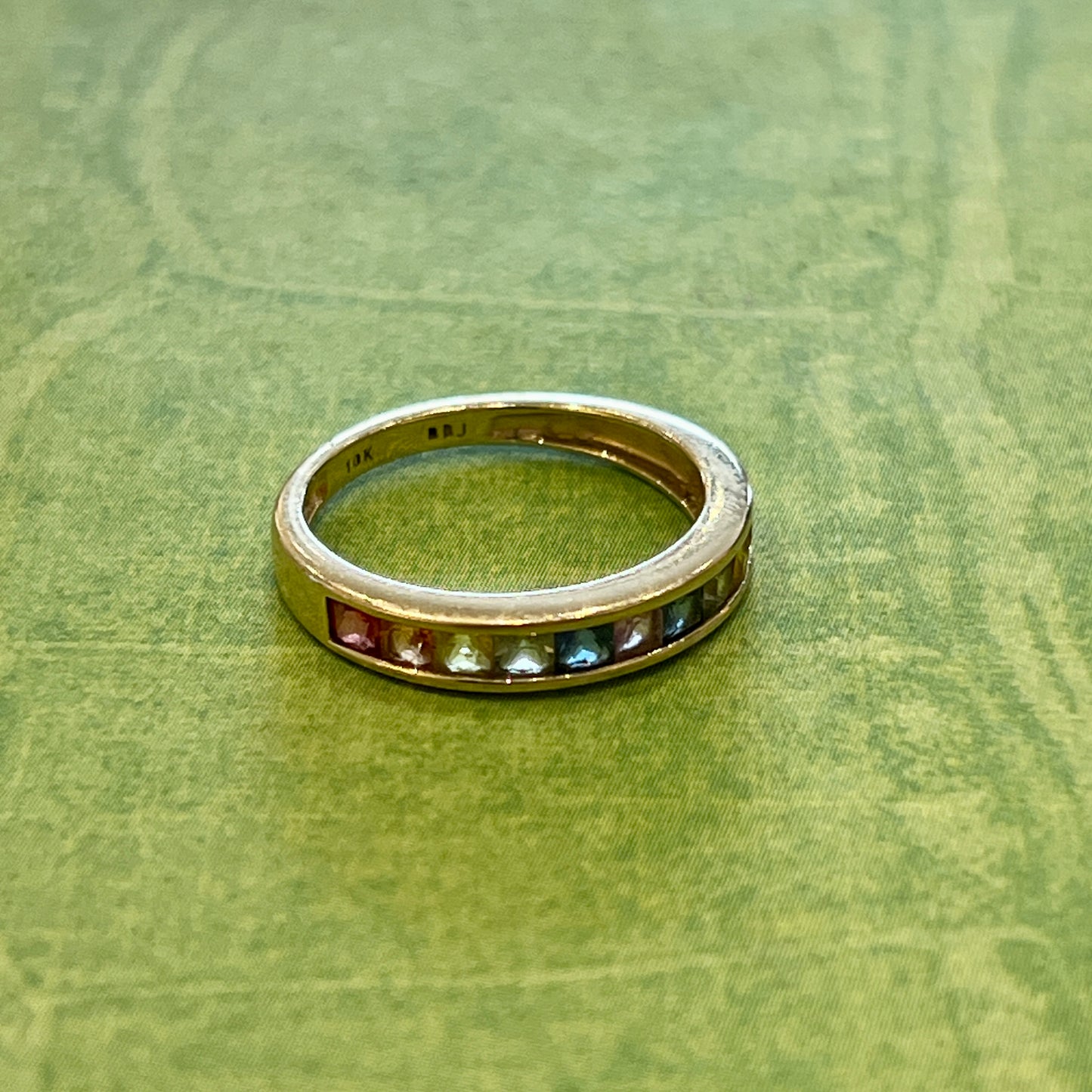 Vintage 10k Yellow Gold + Multi-Stone Half Eternity Band - Size 6.75