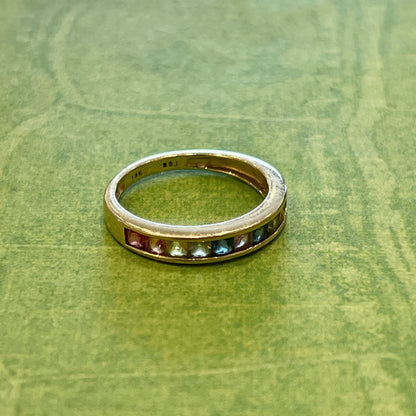 Vintage 10k Yellow Gold + Multi-Stone Half Eternity Band - Size 6.75