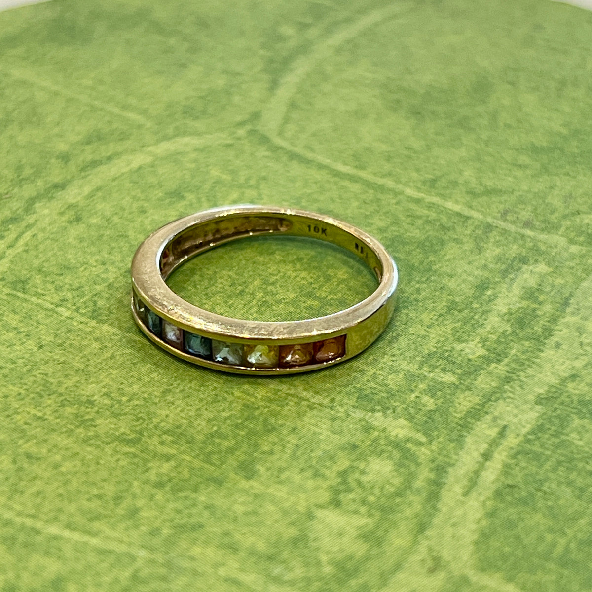 Vintage 10k Yellow Gold + Multi-Stone Half Eternity Band - Size 6.75