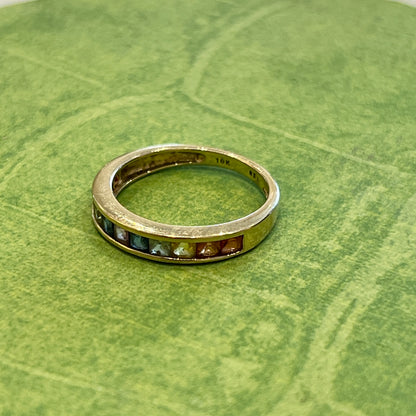 Vintage 10k Yellow Gold + Multi-Stone Half Eternity Band - Size 6.75