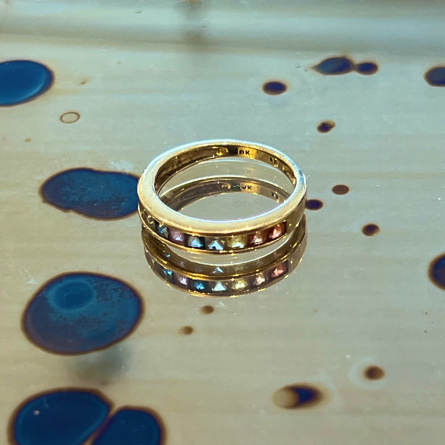 Vintage 10k Yellow Gold + Multi-Stone Half Eternity Band - Size 6.75