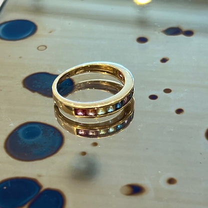 Vintage 10k Yellow Gold + Multi-Stone Half Eternity Band - Size 6.75