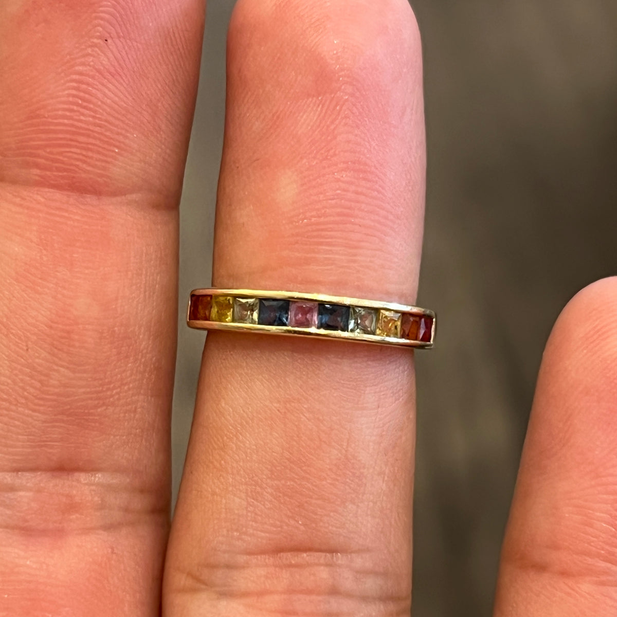 Vintage 10k Yellow Gold + Multi-Stone Half Eternity Band - Size 6.75