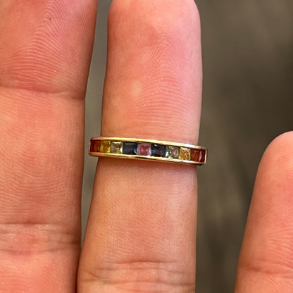 Vintage 10k Yellow Gold + Multi-Stone Half Eternity Band - Size 6.75