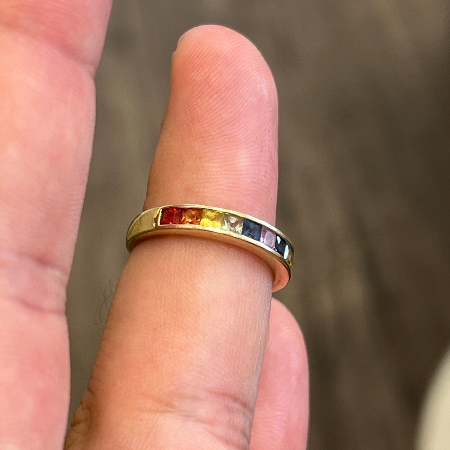Vintage 10k Yellow Gold + Multi-Stone Half Eternity Band - Size 6.75