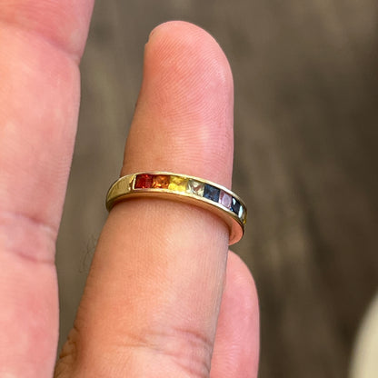 Vintage 10k Yellow Gold + Multi-Stone Half Eternity Band - Size 6.75
