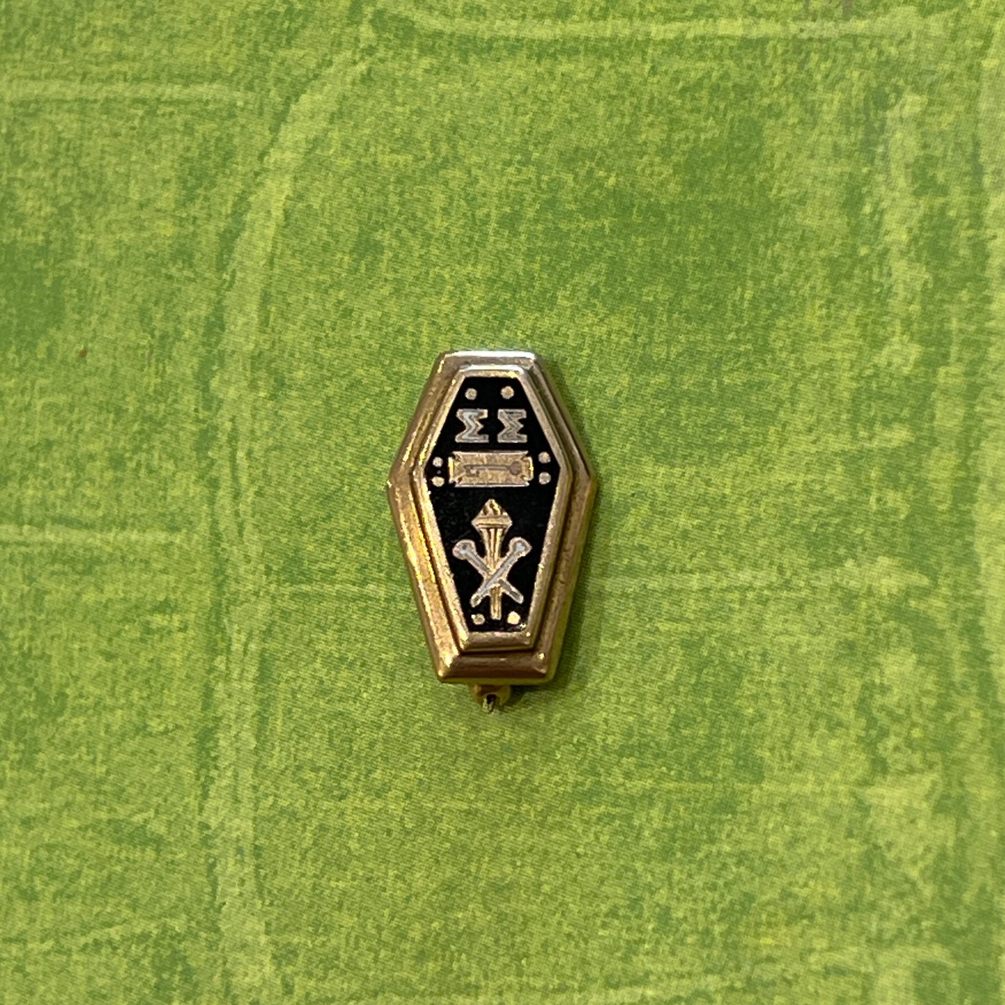 Vintage Black Enamel + 10k Yellow Gold Coffin Pin