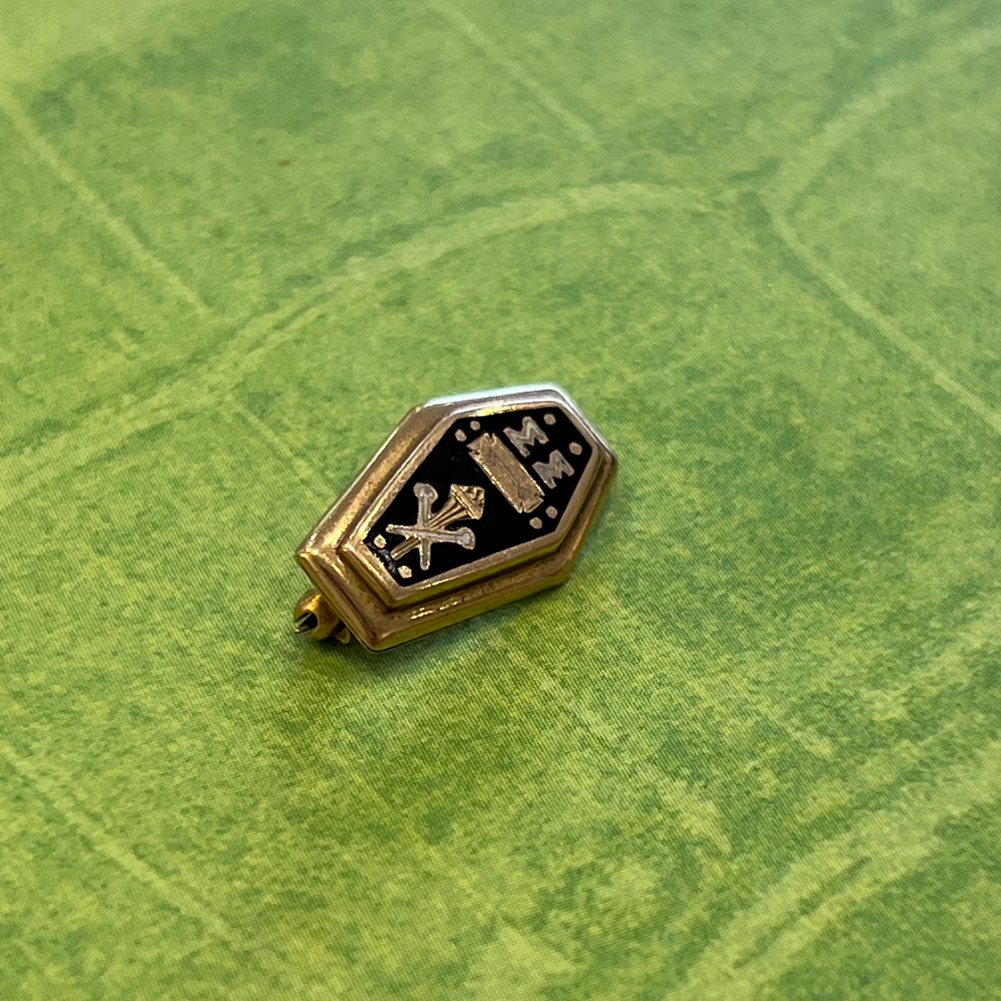 Vintage Black Enamel + 10k Yellow Gold Coffin Pin