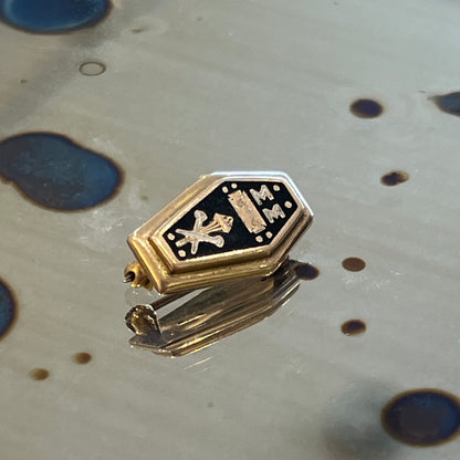 Vintage Black Enamel + 10k Yellow Gold Coffin Pin