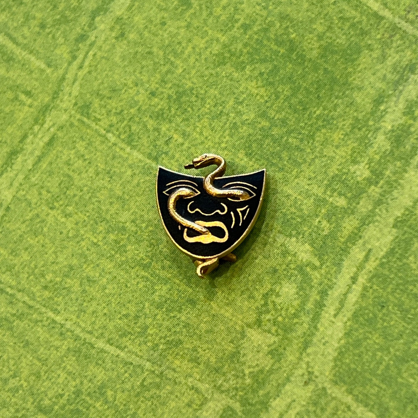 Vintage Black Enamel + 14k Yellow Gold Face & Snake Brooch
