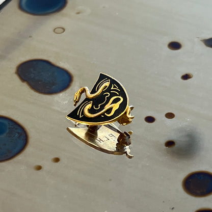 Vintage Black Enamel + 14k Yellow Gold Face & Snake Brooch