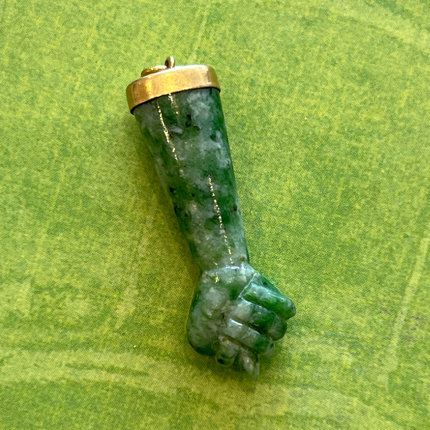 Vintage Spinach Nephrite Jade + 14k Yellow Gold Figa Charm