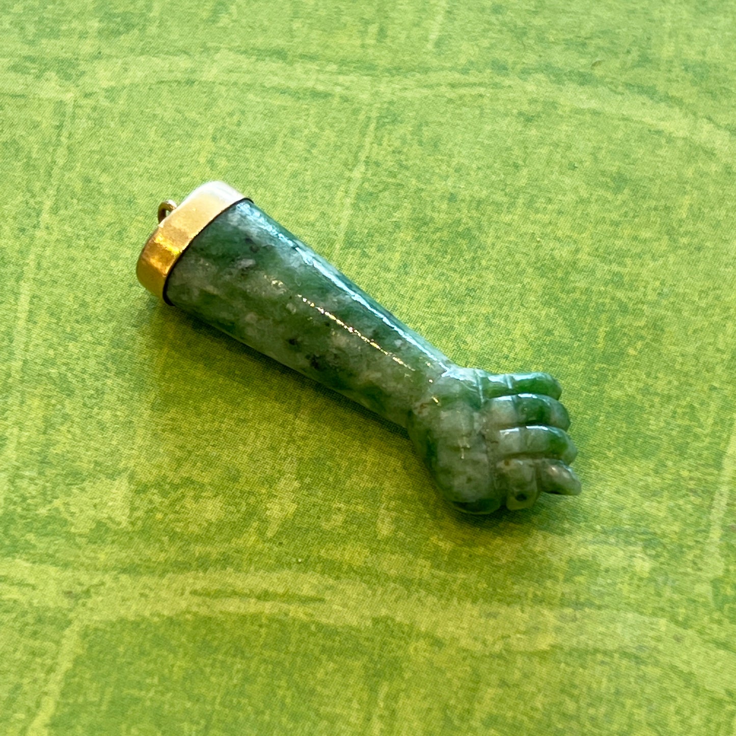 Vintage Spinach Nephrite Jade + 14k Yellow Gold Figa Charm