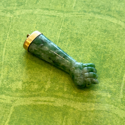 Vintage Spinach Nephrite Jade + 14k Yellow Gold Figa Charm