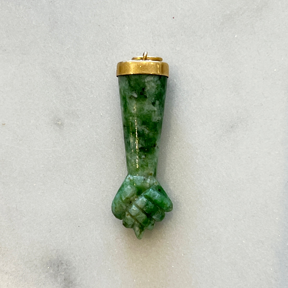 Vintage Spinach Nephrite Jade + 14k Yellow Gold Figa Charm