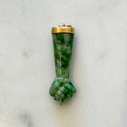Vintage Spinach Nephrite Jade + 14k Yellow Gold Figa Charm