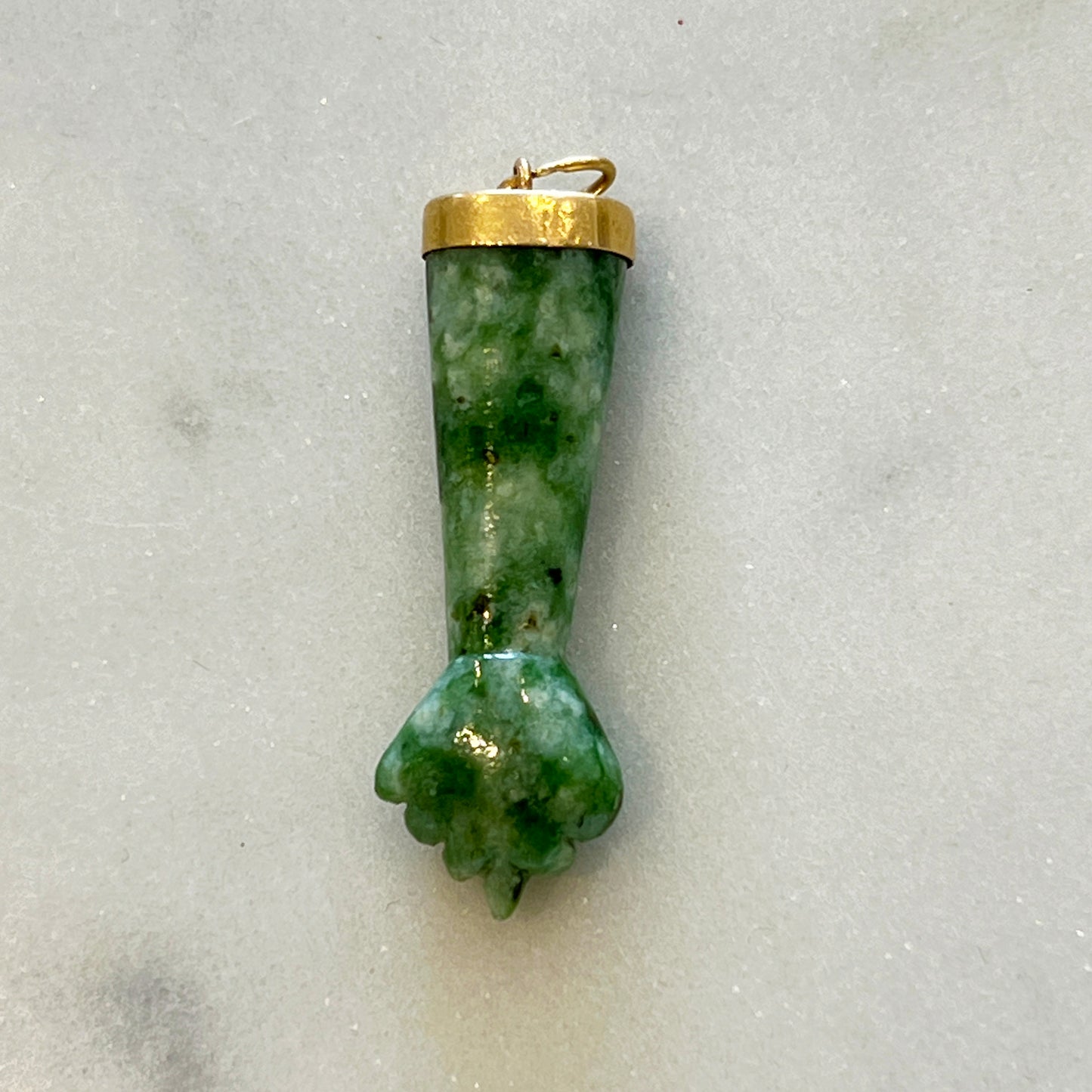 Vintage Spinach Nephrite Jade + 14k Yellow Gold Figa Charm