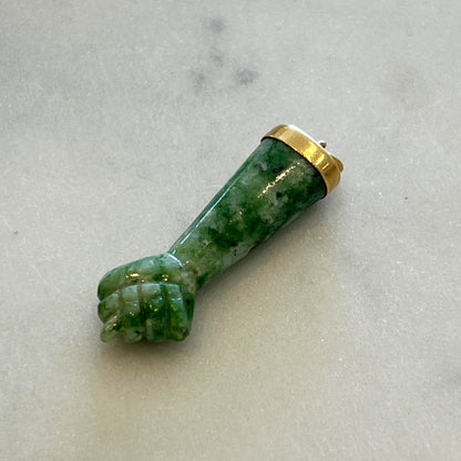 Vintage Spinach Nephrite Jade + 14k Yellow Gold Figa Charm