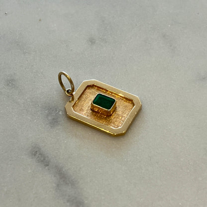 Estate Emerald + 14k Yellow Gold Plaque Pendant