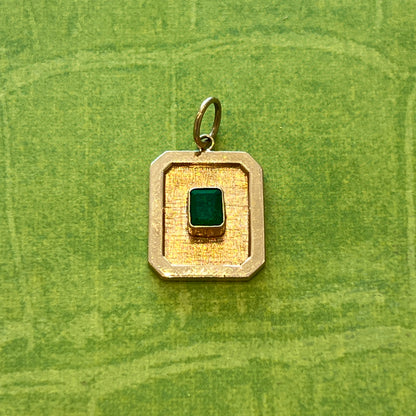 Estate Emerald + 14k Yellow Gold Plaque Pendant