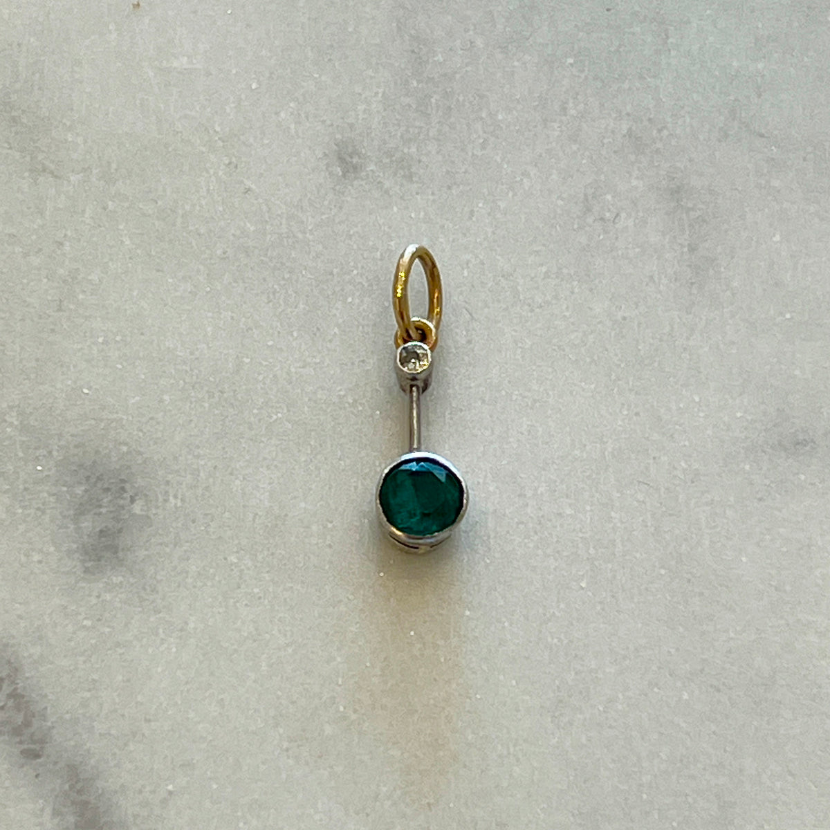 Vintage Emerald + Diamond + Platinum Articulating Pendant