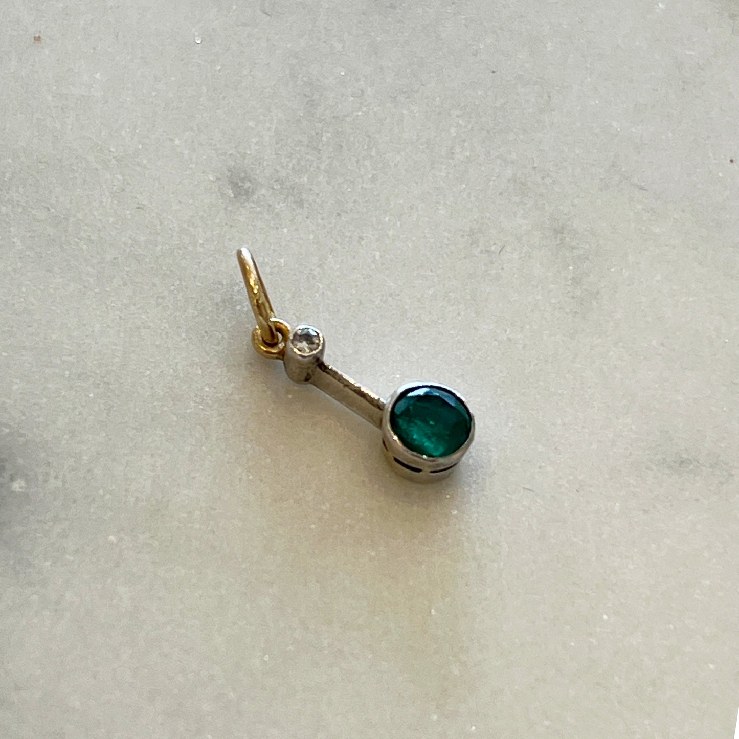 Vintage Emerald + Diamond + Platinum Articulating Pendant