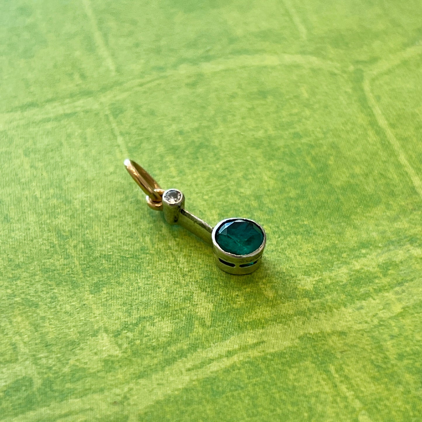 Vintage Emerald + Diamond + Platinum Articulating Pendant