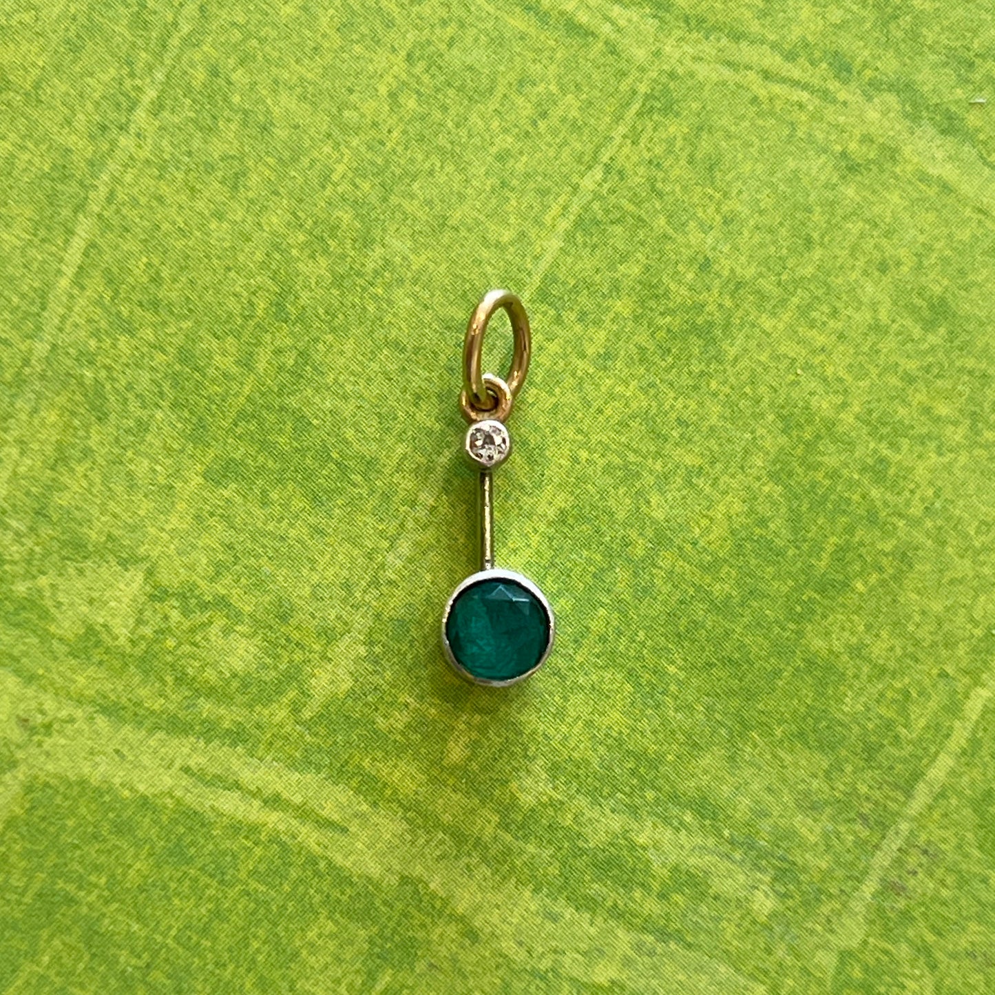 Vintage Emerald + Diamond + Platinum Articulating Pendant