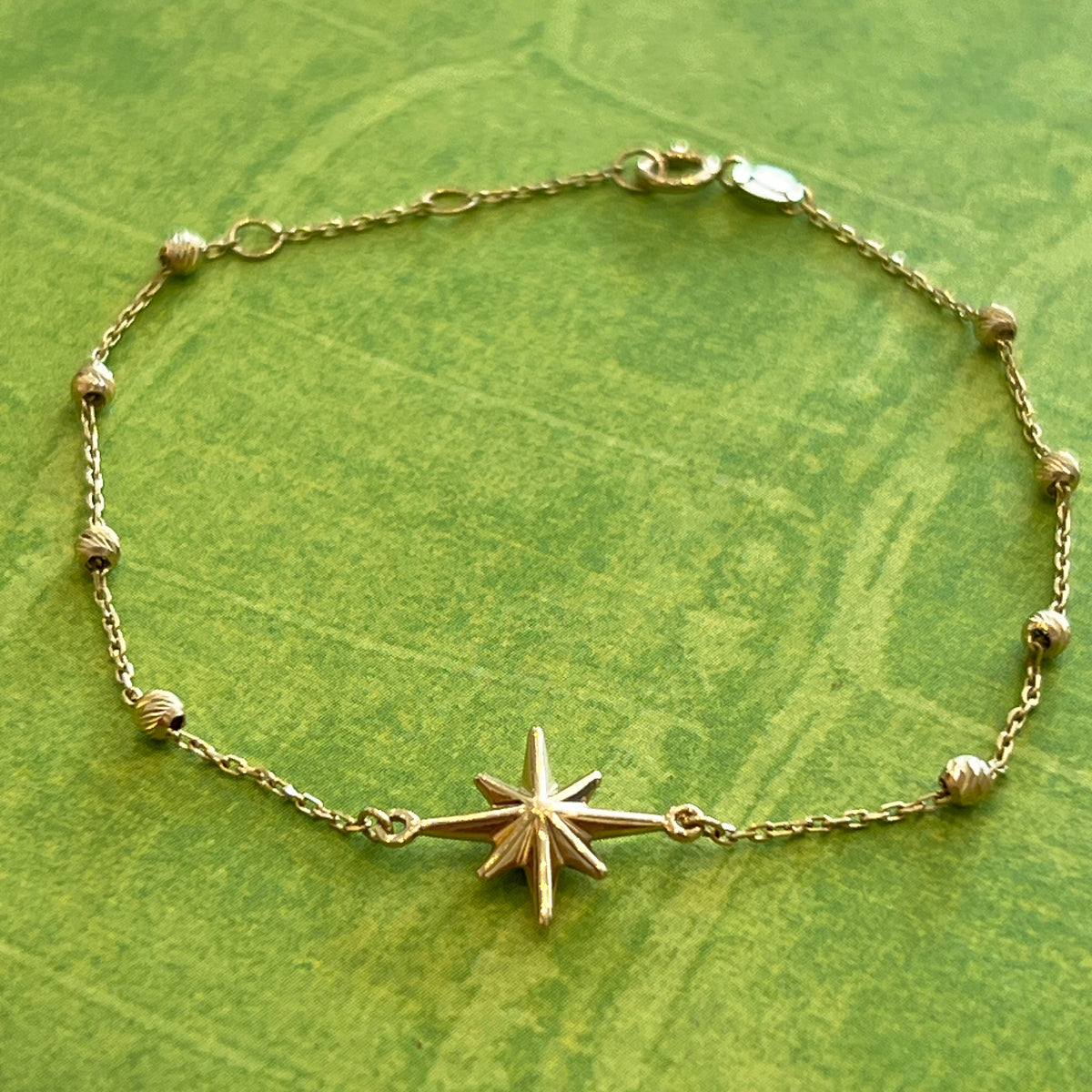 Estate 10k Yellow Gold Star Station Bracelet - 7.5"L