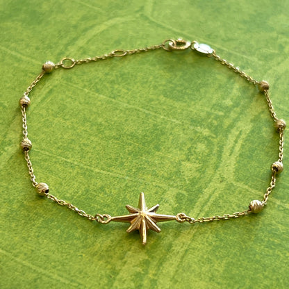 Estate 10k Yellow Gold Star Station Bracelet - 7.5"L
