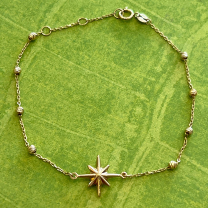 Estate 10k Yellow Gold Star Station Bracelet - 7.5"L