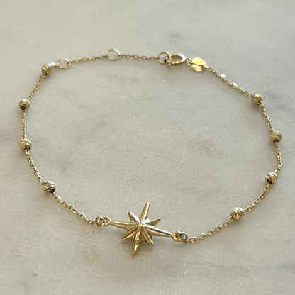 Estate 10k Yellow Gold Star Station Bracelet - 7.5"L