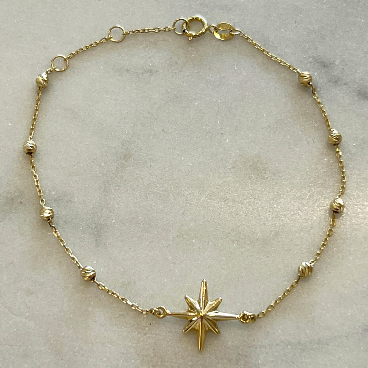 Estate 10k Yellow Gold Star Station Bracelet - 7.5"L