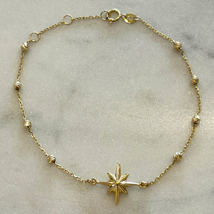 Estate 10k Yellow Gold Star Station Bracelet - 7.5"L