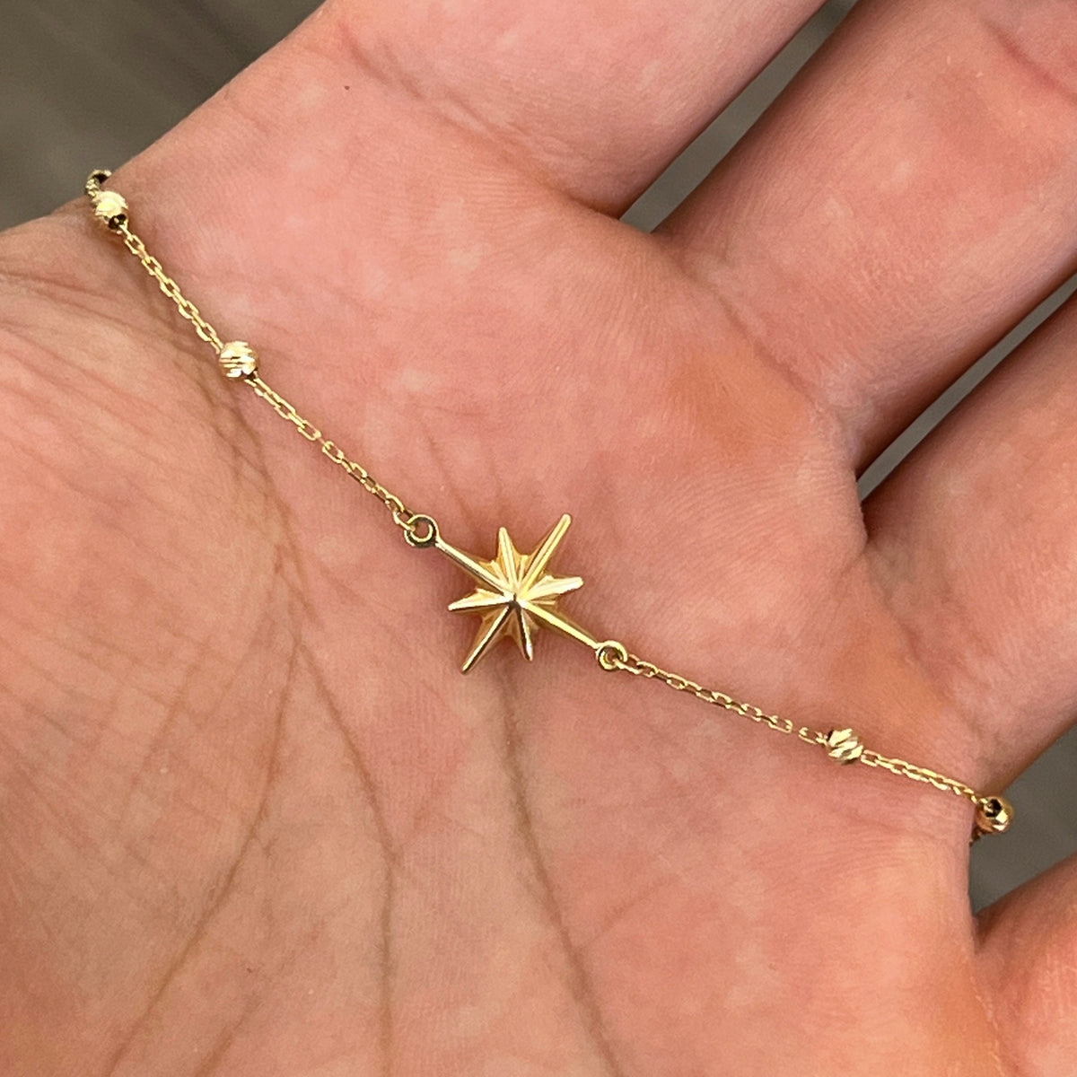 Estate 10k Yellow Gold Star Station Bracelet - 7.5"L