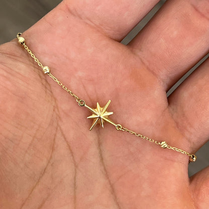 Estate 10k Yellow Gold Star Station Bracelet - 7.5"L