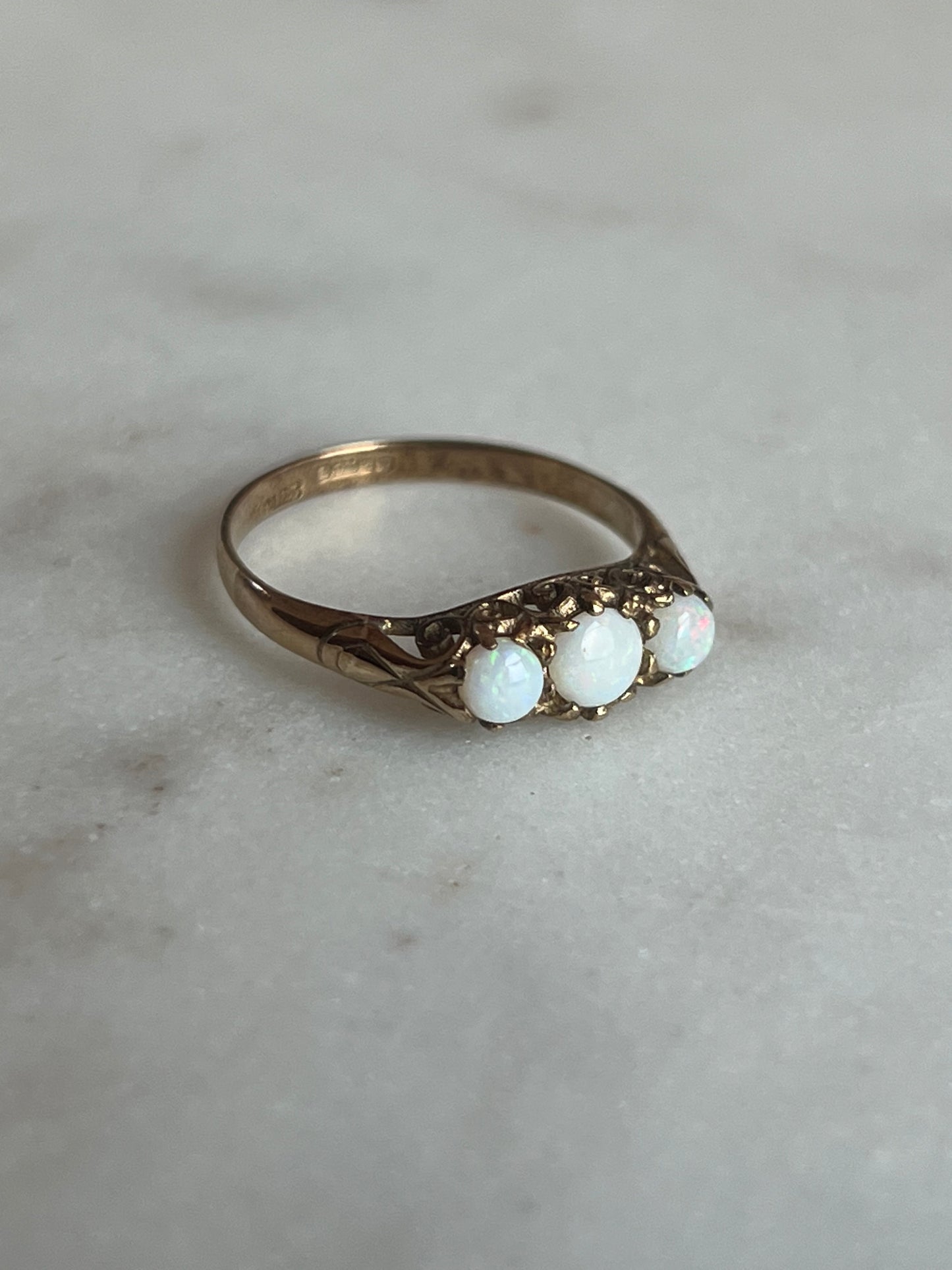 Vintage 3 Opal + 9ct. Yellow Gold Dress Ring - Sz. 7