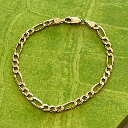 Vintage Figaro 14k Yellow Gold Bracelet - 7.25"L