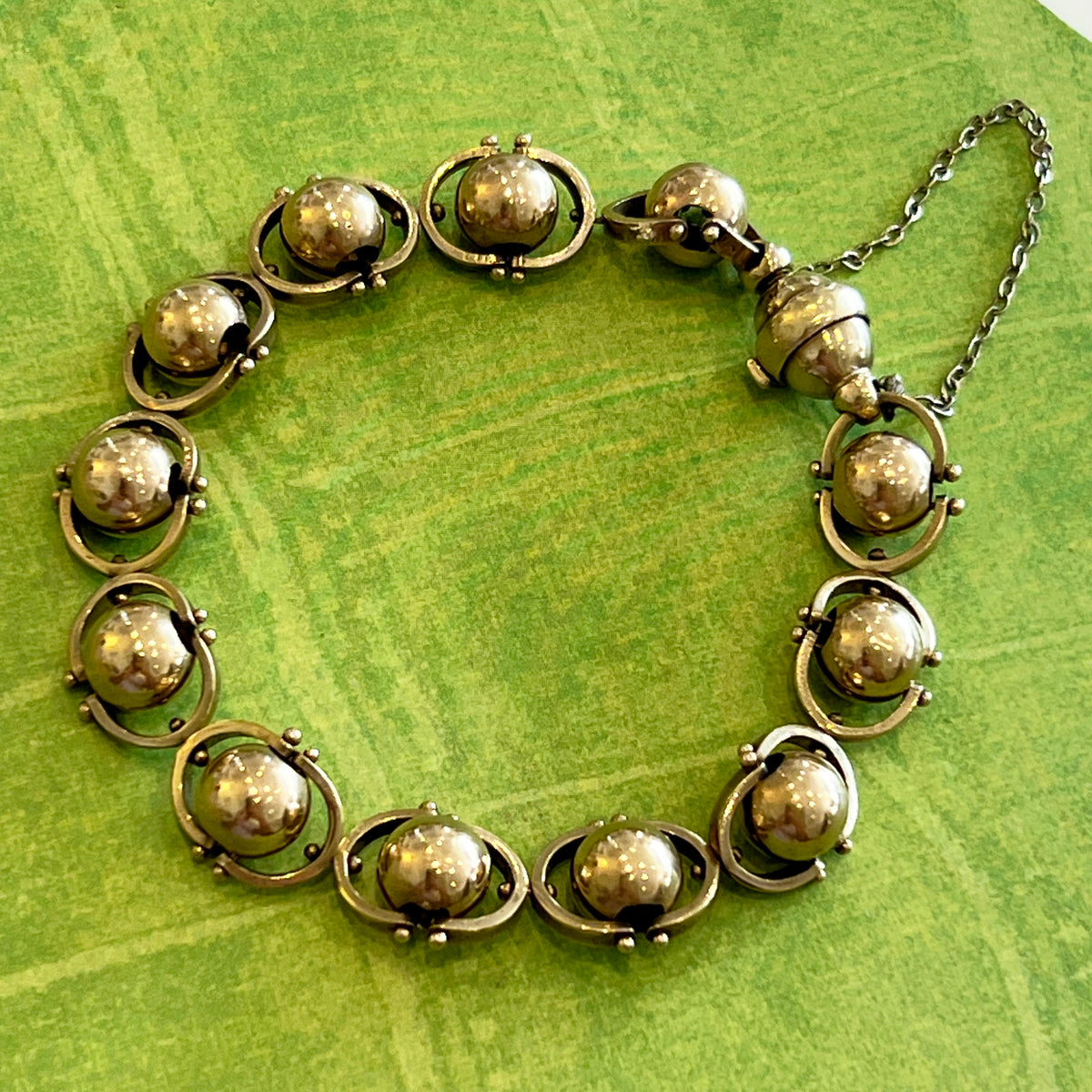 Antique 9ct Yellow Gold Swivel Ball Link Bracelet - 7.75" L