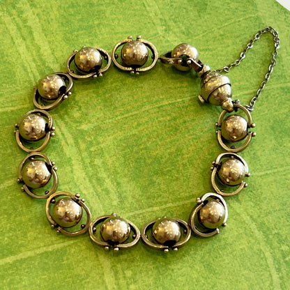 Antique 9ct Yellow Gold Swivel Ball Link Bracelet - 7.75" L