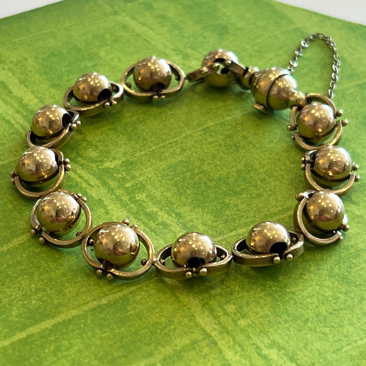 Antique 9ct Yellow Gold Swivel Ball Link Bracelet - 7.75" L