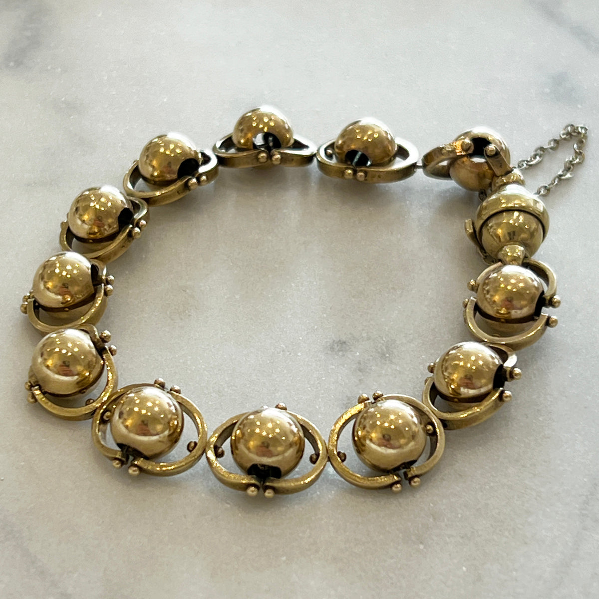 Antique 9ct Yellow Gold Swivel Ball Link Bracelet - 7.75" L