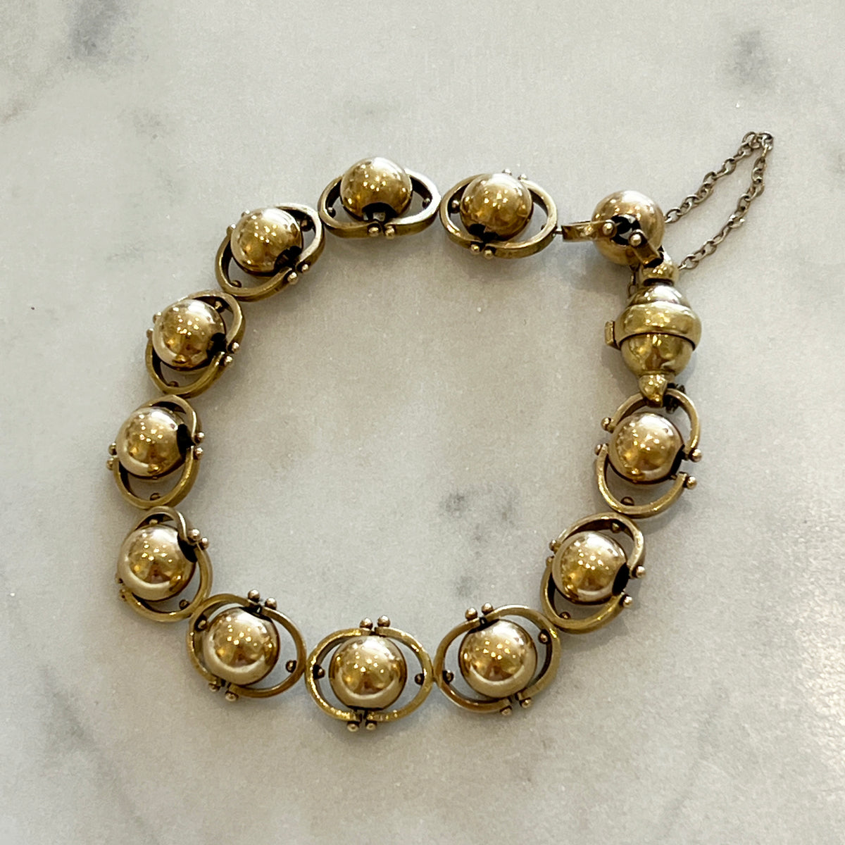 Antique 9ct Yellow Gold Swivel Ball Link Bracelet - 7.75" L